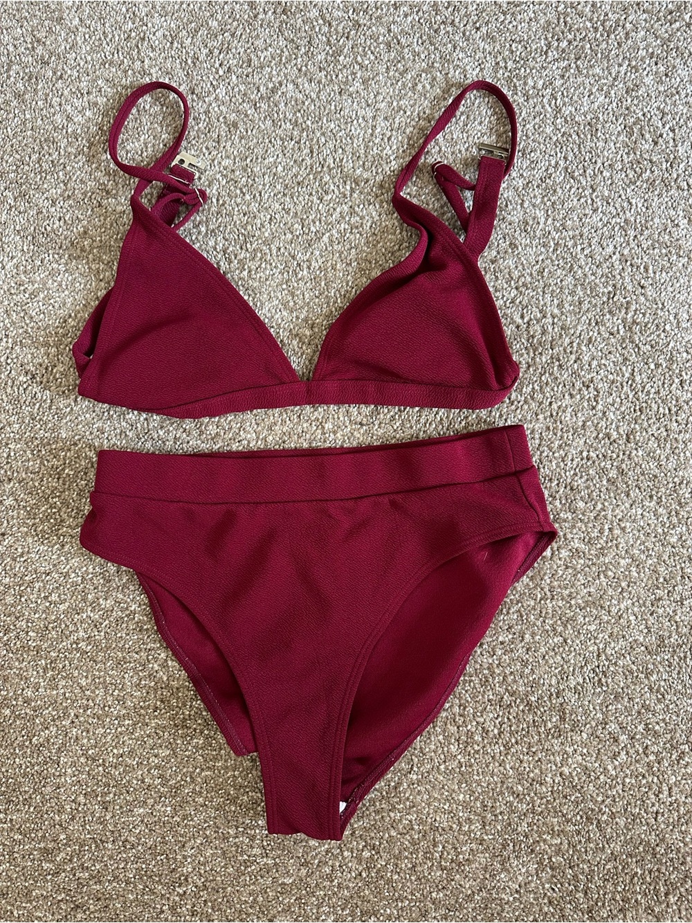 Women’s Burgundy Bikini Set - Triangle Top & High Waist Bottoms